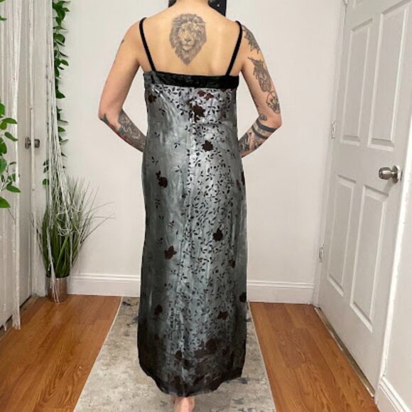 Y2K Andrea Rosati Sleeveless Floral Maxi Dress Square Neck Size 6 Gray/Black - Picture 12 of 14